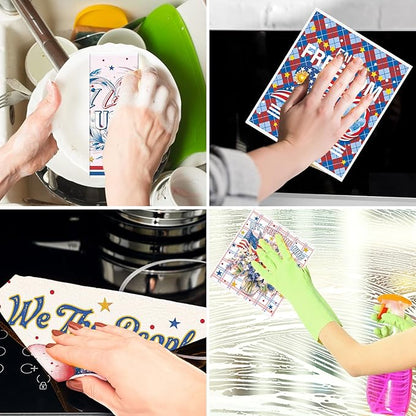 4th of July Reusable Swedish Dishcloths for Kitchen, 6PCS 250 Years of Freedom Cellulose Sponge Paper Towels Washable, Absorbent Fast Drying Swedish Dish Cloth for Home Cleaning