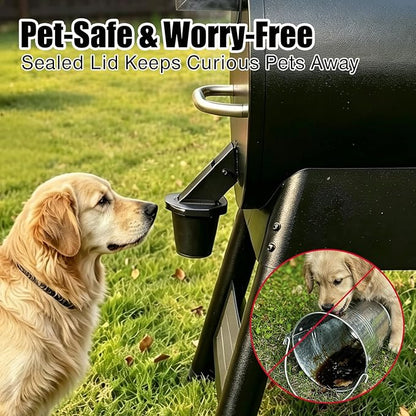Grease Bucket for Pellet Grill Compatible with Traeger, Pit Boss, Z Grills, Recteq & More, 20-Pack 60oz Liners with Octagonal Lid, Screw-Lock Drip Bucket Includes Replaceable Brush Head