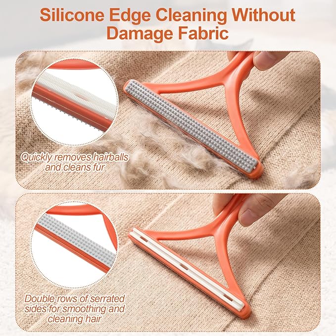 2PCS Fuzz Remover Portable Hand Lint Shaver Reusable Double Sided Travel Carpet Scraper Hair Removal Rake Brush Tool for Couch, Carpets, Cat Trees, Car Mats, Furniture, Clothes, Pet Houses, Dog & Cat