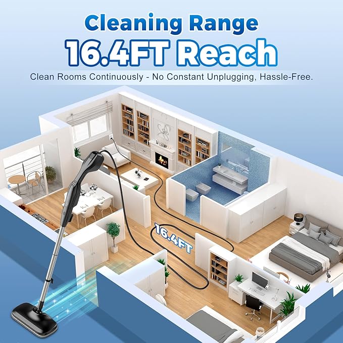 Fast Heating & Heavy Duty Detachable Steam Mop Cleaner with 17 Accessories, Dual-Speed Control 260°F High-Temperature Floor Steam Mop, Power Steady Steam Cleaner for All Floors|Windows|Tile|Grout|Home