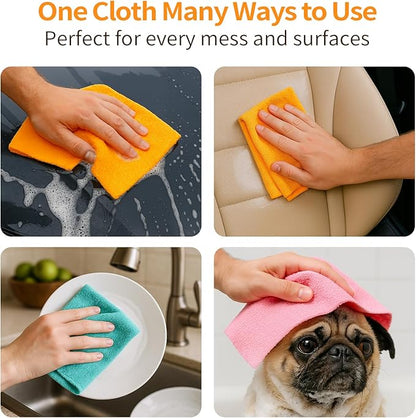 Microfiber Cleaning Cloth Roll, 50 Tear-Away Sheets, Reusable & Washable, Lint-Free, Non-Scratch, Highly Absorbent Towels for Kitchen, Home, Windows & Screens, Green Wave Pattern, 12x12 in