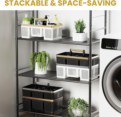 BYUNER Portable Cleaning Caddy & Shower Basket: Hard Plastic Caddy Organizer with Handle, 4 Divided Compartments, All-Side Drainage for Bathroom, Dorm & Utility, College Dorm Room Essentials