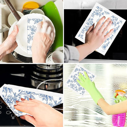 Blue Floral Swedish Dishcloths for Kitchen - 6PCS Blue Whihe Floral Swedish Cloths for Washing Dishes Reusable Flower Dish Towels Washable Cleaning Sponge for Home Party Fast Drying