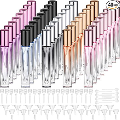 Domensi 40 Pcs 10/15/20/30 ml Perfume Travel Refillable Glass Bottles Spray Bottle Perfume Atomizer for Cologne Dispenser Leak-proof Fragrance Bottles Atomizer Pump Kit (10 ml,Fresh Color)