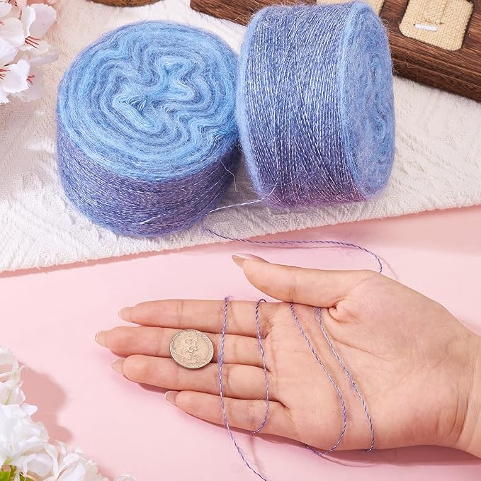 2 Roll Mohair Wool Yarn Soft for Crocheting Knitting Hand Washable Long Wool Yarn DIY Scarf Crochet Thread for Clothes Hats Sweater Scarf Craft Projects (Light Steel Blue)