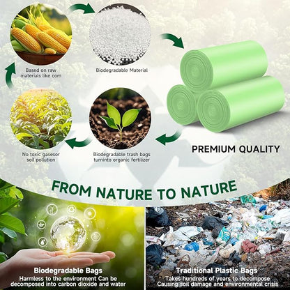 Biodegradable Small Trash Bags 4 Gallon, 105 Counts Unscented Bathroom Trash Bags, Easy Tearing Small Garbage Bags for Bathroom Bedroom Office, Green