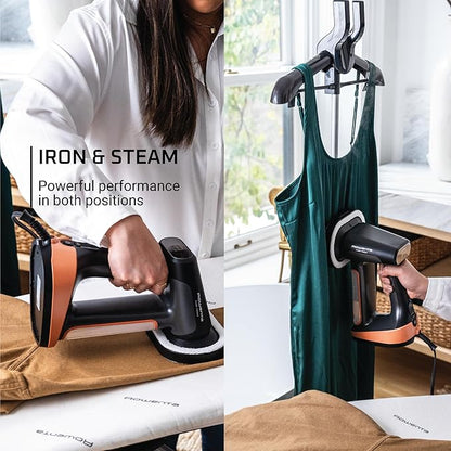 Rowenta, Steamer for Clothes, Pure Force 3in1 Steamer & Iron, 7.1 Oz Tank Capacity, Vertical Steaming, Horizontal Ironing, Lint remover, Auto-off, 1875 Watts, Black Clothes Steamer,DR8855