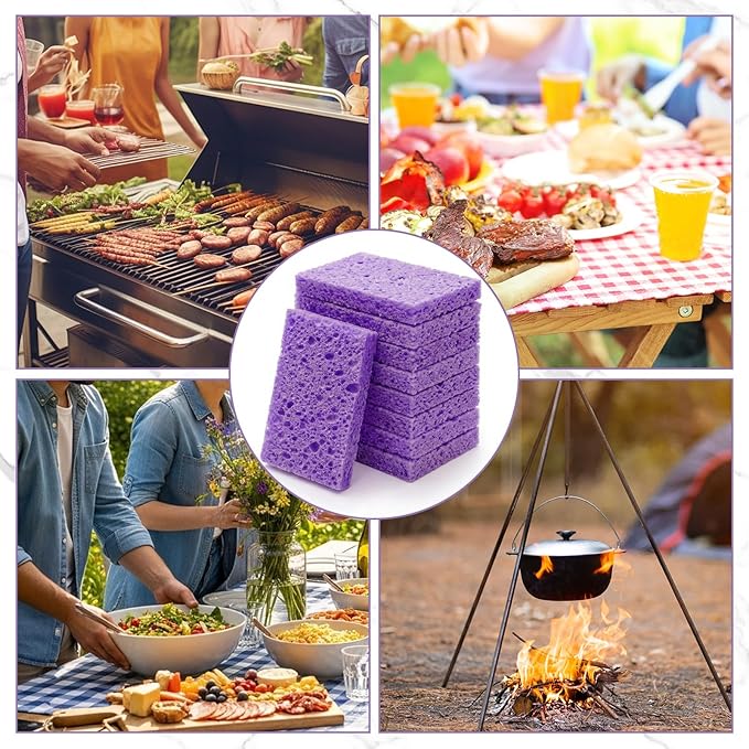 Zhengmy 48 Pieces Sponges Bulk Sponges Kitchen Compressed Sponge Natural Dish Sponge Compressed Wood Pulp Cleaning Without Scratching for Kitchen Bathroom, 3.9 x 2.4 x 0.12 Inch (Purple)