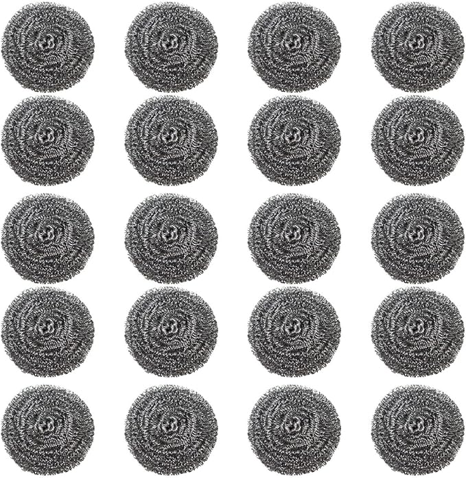 20 Pack Steel Wool Scrubbers, 2.36 Inch Stainless Steel Cleaning Pads, Heavy Duty Scouring Pads for Pots and Pans, Non-Scratch Kitchen Scrubber for Dishes, Grills, and Cookware