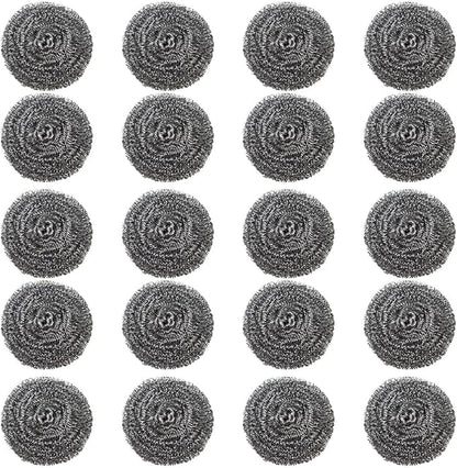 20 Pack Steel Wool Scrubbers, 2.36 Inch Stainless Steel Cleaning Pads, Heavy Duty Scouring Pads for Pots and Pans, Non-Scratch Kitchen Scrubber for Dishes, Grills, and Cookware