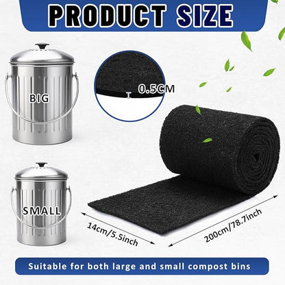 Reallnaive Square Compost Bin Charcoal Filters 78.7 x 5.5 Inch, Activated Carbon Filter Sheet Thickening Trimmable for Compost Bucket Compost Pail Countertop Recycle Bin