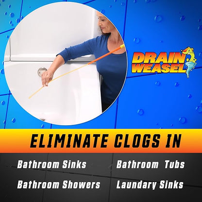 FlexiSnake Drain Weasel Sink Snake Hair Clog Remover Tool, Pipe, Bathroom, Bathtub Drain Cleaner, 30", Made in The USA, 2 Wands and Handle