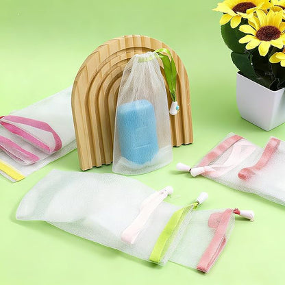 12 Pcs Soap Bag, Mesh Soap Saver Bag with Drawstring Foam Net Bar Soaps Pouch Soaps Net Soaping Packaging Bath Accessories for Soaping Bars Shower Washing Body Bath Gym Travel (White)