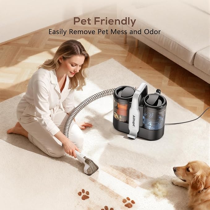 Portable Carpet & Upholstery Spot Cleaner Machine,15Kpa Deep Cleaning for Rug, Pet, Couch,Stairs & Car, Handheld Furniture Cleaner Machine with 2 Size BrushHead & Self-Cleaning System