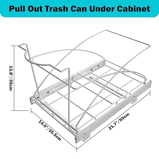 Pull Out Trash Can Under Cabinet 35QT Capacity 14"Wx22"D, Heavy Duty Kitchen Garbage Bin Soft-Close Full Extension Slides, Cabinets Cabinet Trash Can Slide Out Waste Container for Kitchen, Black