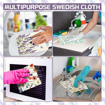 Vesici 8 Pieces Wildflowers Swedish Kitchen Dishcloths - Butterflies and Flowers Towels Set Absorbent Dish Cleaning Cloths Reusable Sponge Quick Drying Dishcloths for Home Kitchen Cleaning