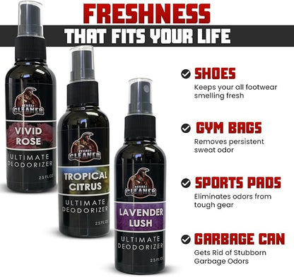 Shoe Deodorizer Spray - Shoe Refresher: Lavender Lush, Vivid Rose & Tropical Citrus - Shoe Odor Eliminator for Sneakers, Gym Bags & Lockers - Women’s Deodorant Spray by Combat Cleaner