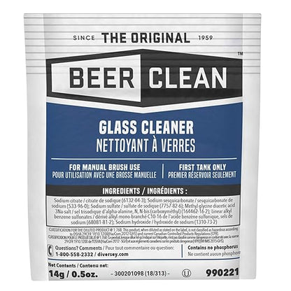 BEER CLEAN Diversey 990221 Glass Cleaner for Manual Brushing, Portion Control Bar Glass Washing Powder, Unscented, Packet, 0.5-Ounce (Pack of 100)