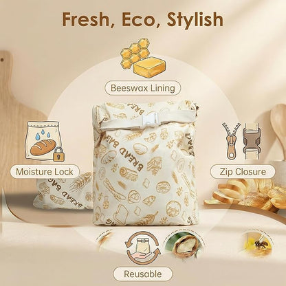 2-Pack JIDSPWLS Reusable Beeswax Bread Bags – Breathable for Homemade & Sourdough Loaves, Extends Freshness, Freezer & Fridge Compatible