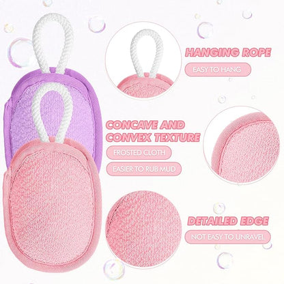 Sunnyray 4 Pcs Bath Body Exfoliating Soap Saver, Exfoliator Scrubber Pouch, Bath Loofah Sponge Body Scrubber Shower Sponge Exfoliating Mesh Pouf for Women and Men Bathing (Pink,Purple)