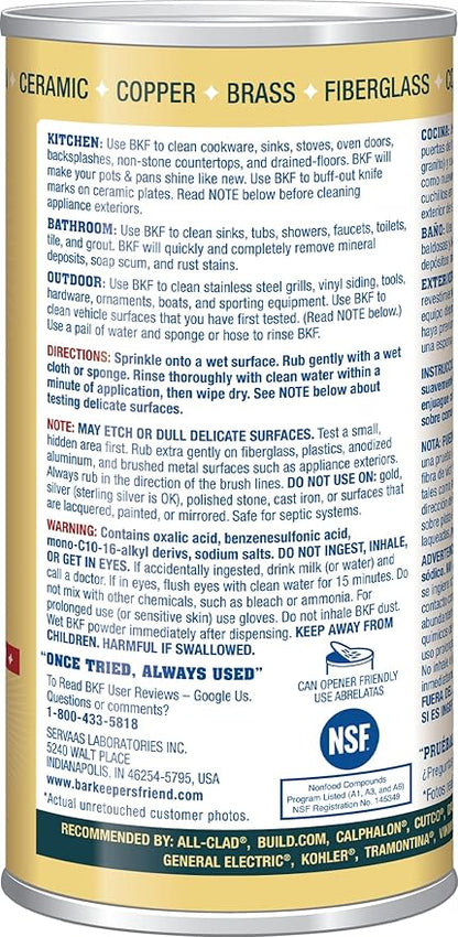 Bar Keepers Friend Powder Cleanser, 12 oz x 2, Multipurpose Cleaner, Degreaser & Remover for Burnt Stainless Steel Pots and Pans, Rust Stains, Hard Water Deposits & Soap Scum