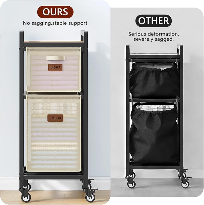 FAVOOSTY Laundry Hamper with Shelf, 70L Laundry Basket Organizer, 2 Section Laundry Sorter for Laundry Room Organization, White
