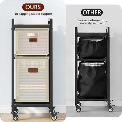FAVOOSTY Laundry Hamper with Shelf, 70L Laundry Basket Organizer, 2 Section Laundry Sorter for Laundry Room Organization, White
