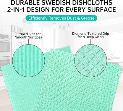 JOYMOOP Swedish Dishcloths, Cellulose Cotton Sponge Cloths, Multicolor, 8x7 Inches, 6 Pack, Diamond Pattern, Super Absorbent, Quick Dry, Odor Resistant, Lint Free, Scratch Free