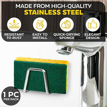 Stainless Steel Sponge Holder for Kitchen Sink – Compact & Durable Kitchen Sink Sponge Holder – Easy to Install, Keeps Item Dry, Saves Storage Space | Suitable for Metal, Glass, Ceramic, Wood & More