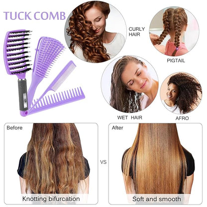 4pcs Curly Detangling Brush Set for Adult & Kids Wet or Dry, 3/4ABC Hair with Wide Tooth Comb (4, Purple)