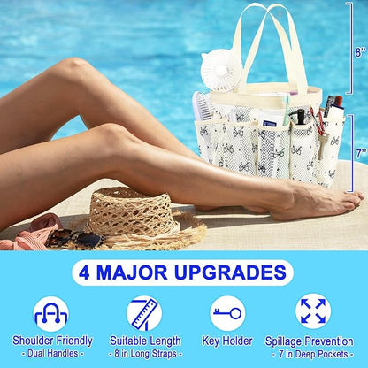 Fammart Mesh Shower Caddy Portable for College Dorm Room Essentials, 8-Pocket Large Shower Basket Tote Bag with 2 Handles for Toiletry, Bathroom, Beach, Camp, Gym