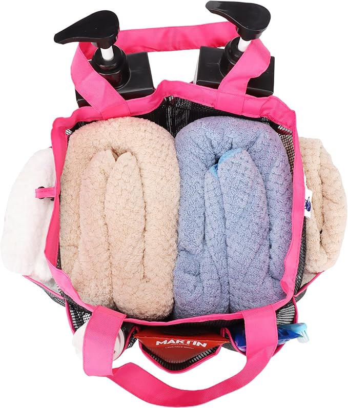 2 Pack Haundry Mesh Shower Caddy Tote Bag Hanging Portable Toiletry Bag College Dorm Essentials Quick Dry Bath Organizer for College Dorms, Gym, Camp for Bathroom Accessories(Pink+Blue)
