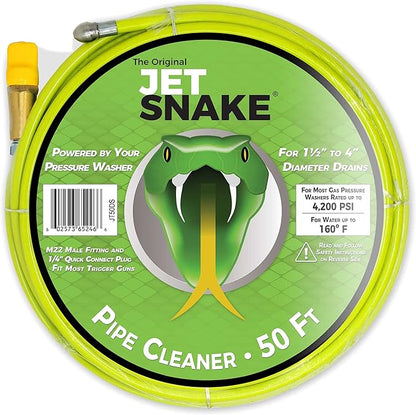 50 FT SEWER JETTER - Flexible Steel Braid - Complete and Ready to Use - For Your Gas Pressure Washer