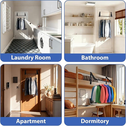 Over The Door Hanger, Foldable Over The Door Drying Rack with 20"-32" Expandable Width, Space Saving Doors Clothes Hanger for Laundry, Bathroom, Apartment, Fits Doors up to 1-1/4”, Metal, Black