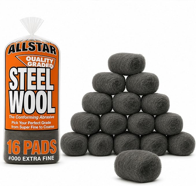 Hi-Tech 000 Extra Fine Steel Wool Pads (16 Pack) – Ultra-Fine Scratch-Free Surface Prep, Waterless Window Cleaning, Polishing, Finishing & Woodworking Abrasive