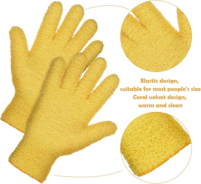 Patelai 2 Pairs Microfiber Gloves for plants Dusting Cleaning Glove Mittens House Cars Blinds Dusting(Yellow, Dark Blue,Large)