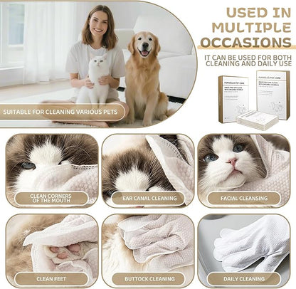 4 in 1 Pet Glove Wipes for Dogs & Cats, 7 Plant Extracts, Hypoallergenic Pet Cleaning Wipes, Dog Washing Gloves Extra Thick, Lick-Safe, Rinse Free for Grooming and Travel, 6PCS