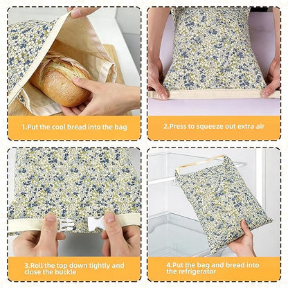 2 Pack XL Reusable Beeswax Bread Bags for Sourdough Baking, Organic Waxed Lined, Cotton Bread Bags for Homemade Bread, Food-Storage Bag to Keep Fresh