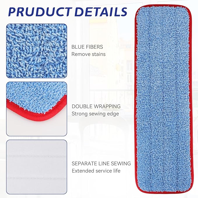 Replacement Mop Pads for Rubbermaid Commercial 18.5 Inch Mop Head - 12 Pack Reusable Wet & Dry Cleaning Mop Head Replacement Refills Fit for Any Microfiber Flat Mop System 18" and 17"