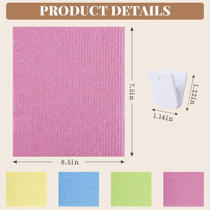 Homaxy Swedish Dishcloths for Kitchen, 6 Pack Reusable Paper Towels with Clips, Absorbent Cellulose Sponge Dish Cloths for Washing Dishes, Non-Scratch & Odor-Free Dish Rags, Multicolor Assorted