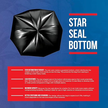 55-60 Gallon Trash Bags Heavy Duty - Bulk 150 Pack Large Garbage Bags - Big Black Commercial Trash Can Liners - Made In USA