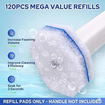 120pcs Disposable Toilet Brush Refills, Bulk Toilet Bowl Cleaner Refill Pads, Compatible with Most Toilet Cleaning Wands, High-Value Scrubber Replacement Heads, 120 Count