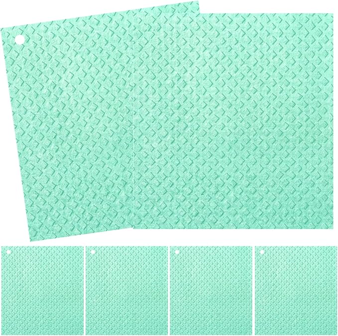 6 Packs Swedish Kitchen Dish Cloths - Reusable Paper Towels for Counters & Dishes - Eco-Friendly Cellulose Sponge Cloth (Green)