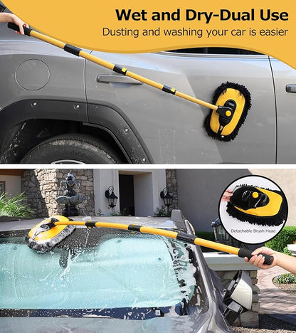 anngrowy 62" Microfiber Car Wash Brush Mop Kit Mitt Sponge with Long Handle,Upgraded 56.7" 15° Curved Car Wash Brush Car Washing Duste Exterior Scratch Free