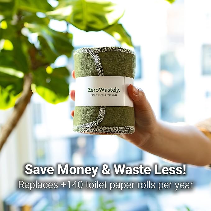 ZeroWastely 24 Reusable Toilet Paper Washable Roll - Bidet Towels Washable Toilet Paper - Cut Back & Waste Less with our Colored Super Soft, Absorbent & Re-Rollable Cloth Wipes - Rainbow Edition