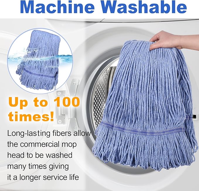 6 Pack Commercial Mop Head Replacement, Heavy Duty Mop Head Commercial Replacement for General and Floor Cleaning, Wet Industrial Blue Cotton Looped End String Head Refill (Blue)