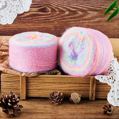2 Roll Mohair Wool Yarn Soft for Crocheting Knitting Hand Washable Long Wool Yarn DIY Scarf Crochet Thread for Clothes Hats Sweater Scarf Craft Projects (Light Khaki)