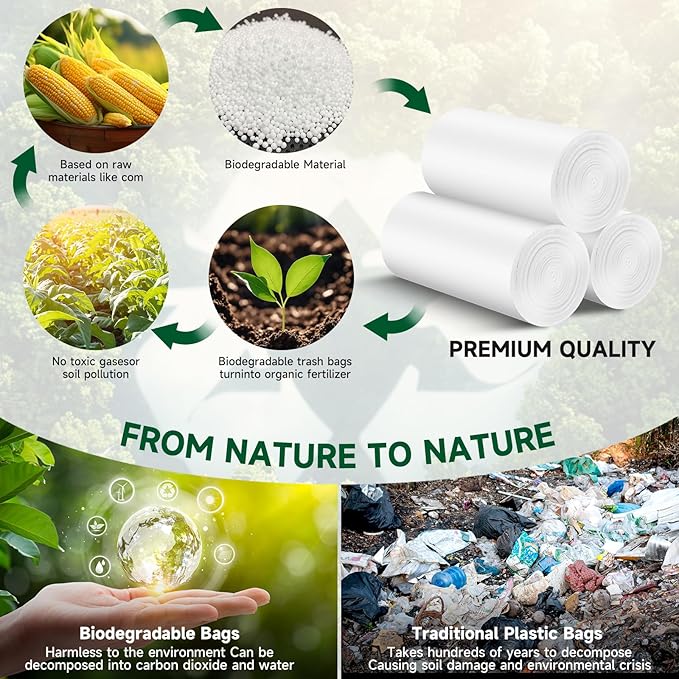 Biodegradable Small Trash Bags 4 Gallon, 105 Count Unscented Small Garbage Bags, Easy Tearing Bathroom trash bags for Bathroom Bedroom Office Kitchen, White