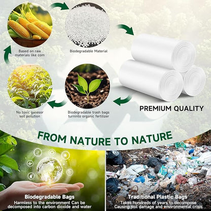 Biodegradable Small Trash Bags 4 Gallon, 105 Count Unscented Small Garbage Bags, Easy Tearing Bathroom trash bags for Bathroom Bedroom Office Kitchen, White