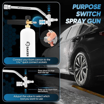 Saker Foam Cannon Dual Connector Accessory, Dual-Purpose Switch Spray Gun,Foam Cannon for Pressure Washer for Car Washing and Cleaning